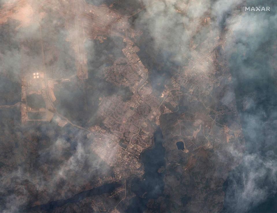 PHOTO: This image provided by Maxar Technologies, shows wildfires in Yellowknife, Northwest Territories, Canada on Aug. 15, 2023. (AP)