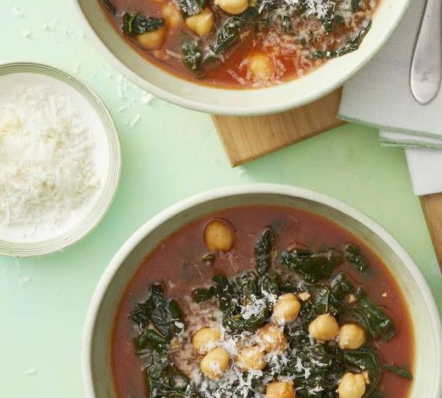 <p>A one-pot meal is the perfect for busy weeknights. Add all of the ingredients to your dutch oven, and, in less than 30 minutes, you'll have a rich, hearty soup at the ready. </p><p><em><a href="https://www.womansday.com/food-recipes/food-drinks/a25941056/kale-and-chickpea-soup-recipe/" rel="nofollow noopener" target="_blank" data-ylk="slk:Get the Kale and Chickpea Soup recipe.;elm:context_link;itc:0;sec:content-canvas" class="link ">Get the Kale and Chickpea Soup recipe.</a></em></p><p><strong>RELATED: </strong><a href="https://www.womansday.com/food-recipes/food-drinks/g42/fall-soup-recipes/" rel="nofollow noopener" target="_blank" data-ylk="slk:30 Delicious Fall Soups to Make on a Chilly Day;elm:context_link;itc:0;sec:content-canvas" class="link ">30 Delicious Fall Soups to Make on a Chilly Day</a></p>