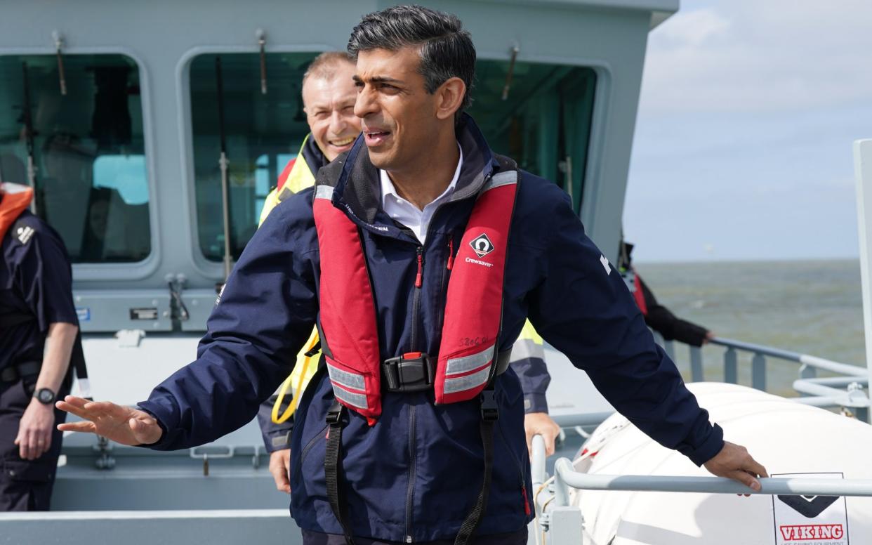 Rishi Sunak went aboard at Border Agency cutter at Dover last year to inspect measures being taken towards ending the 'small boats crisis'