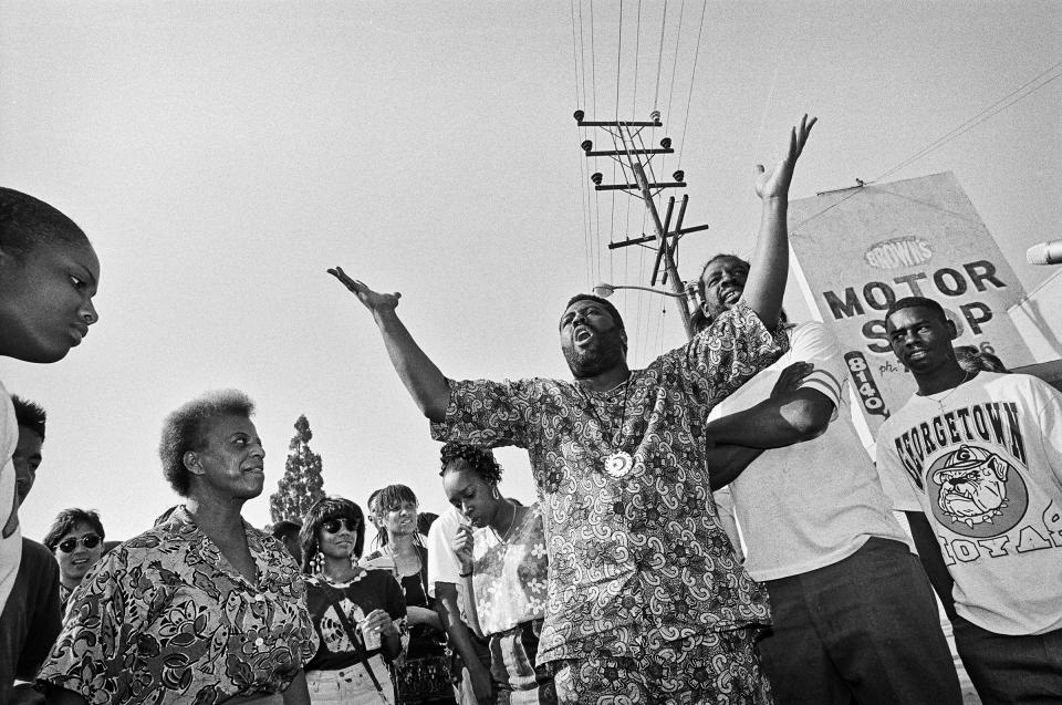 After days of rioting, South Central residents gather to ask their fellow residents to stop the violence.<span class="copyright">Ted Soqui—Corbis/Getty Images</span>