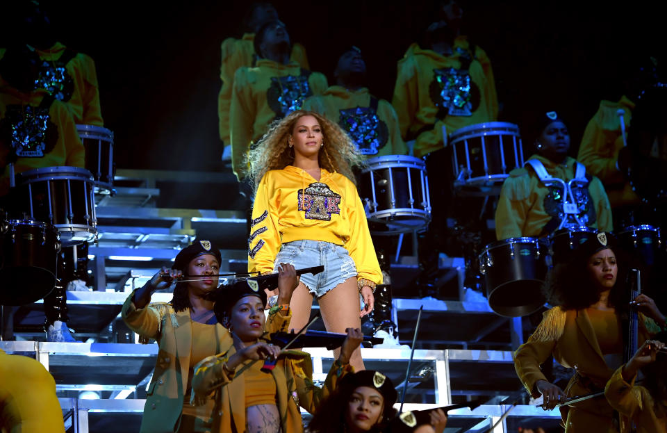 Beyoncé famously performed a drumline-themed opening number at Coachella 2018. (Photo: Getty Image)