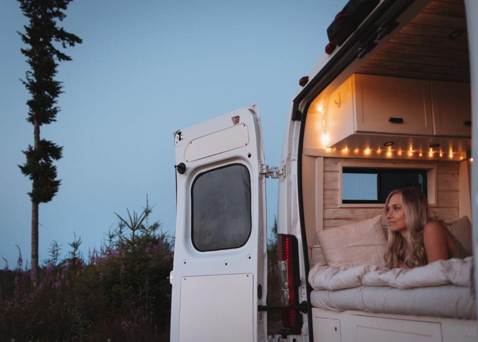 Christian Schaffer looks out of the van she calls home.