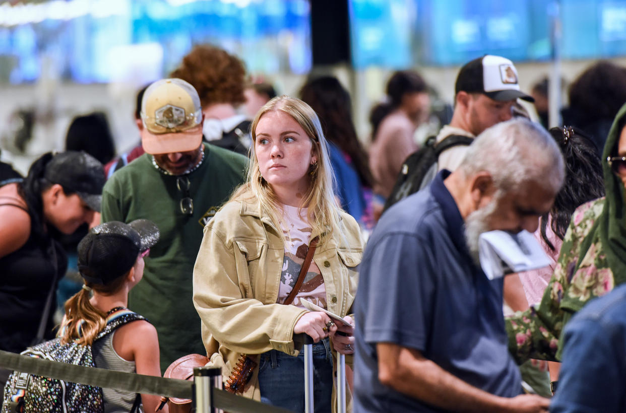 A traveller in line at a US airport.