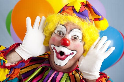   <span class="attribution"><a class="link " href="https://www.shutterstock.com/image-photo/colorful-birthday-clown-making-funny-face-57651082" rel="nofollow noopener" target="_blank" data-ylk="slk:Lisa F. Young / Shutterstock;elm:context_link;itc:0;sec:content-canvas">Lisa F. Young / Shutterstock</a></span>