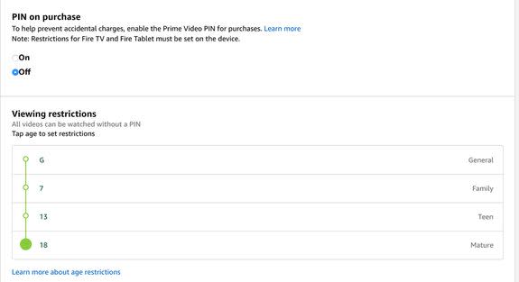 Amazon Prime Instant Video lets you choose age setting restrictions to limit which content is available to kids.