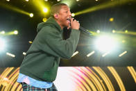 <p>The only male solo artist with two singles that have logged 10 or more weeks at No. 1 on the Hot 100. Pharrell was featured on Robin Thicke’s “Blurred Lines” (12 weeks on top in 2013). He followed up with his own “Happy” (10 weeks in 2014). (Photo: Kevin Mazur/One Love Manchester/Getty Images for One Love Manchester) </p>