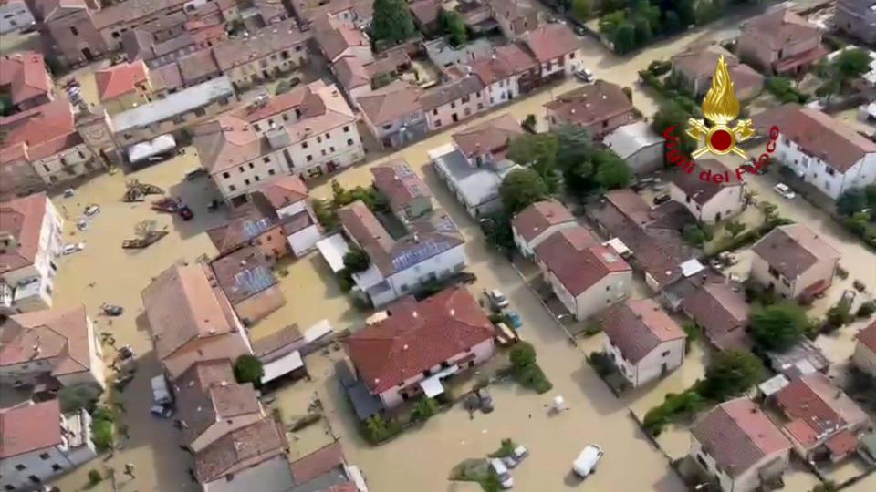 Aerial view over the flooded areas of Sant' Agata sul Santerno, in Ravenna. (Reuters)
