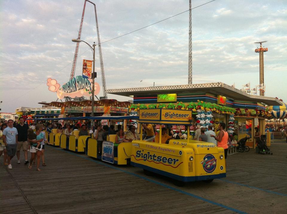A tram car moves along the boardwalk in Wildwood, New Jersey, in this 2011 photo.