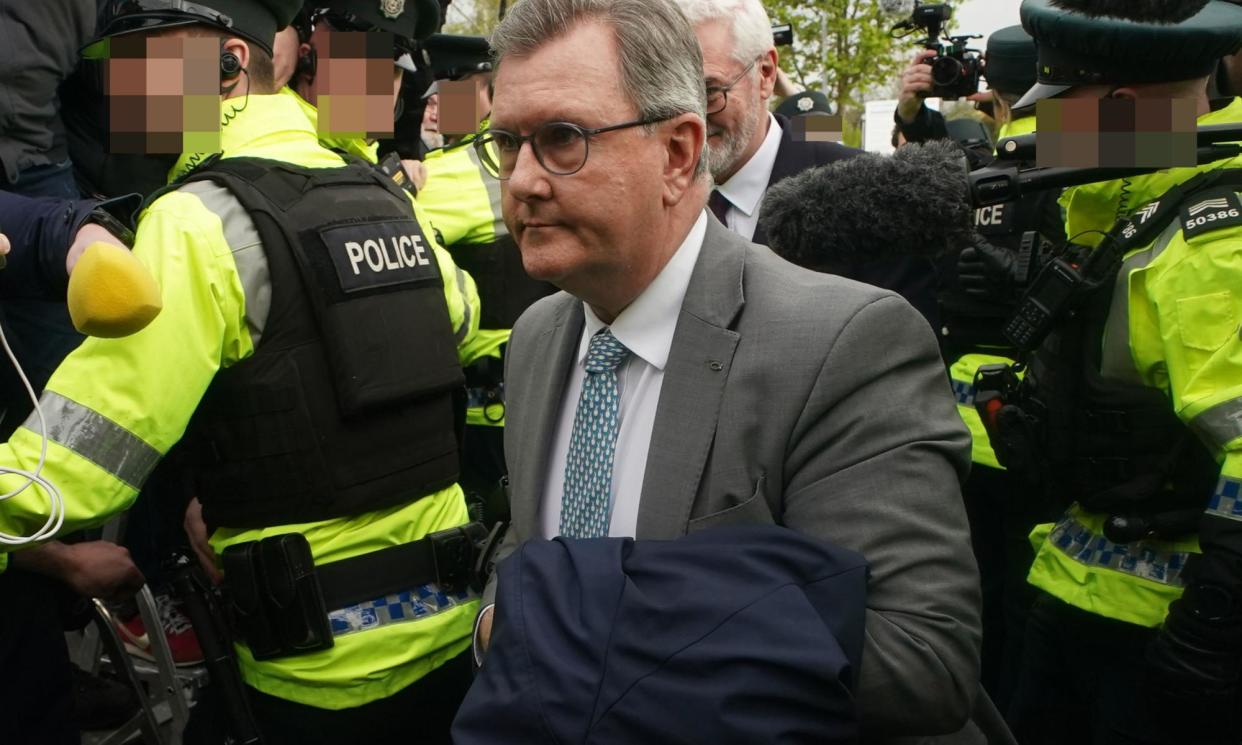 <span>Donaldson arriving at Newry magistrates court on Wednesday.</span><span>Photograph: Brian Lawless/PA</span>