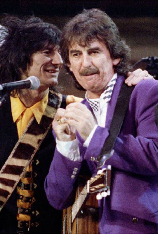 FILE PHOTO OF GEORGE HARRISON WITH RON WOOD.