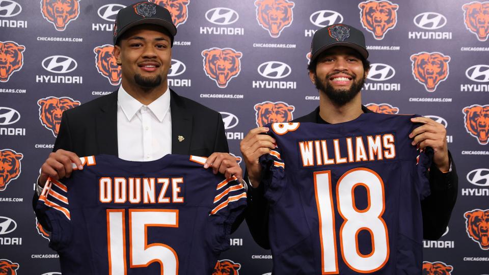 Quarterback Caleb Williams and wide receiver Rome Odunze of the Chicago Bears