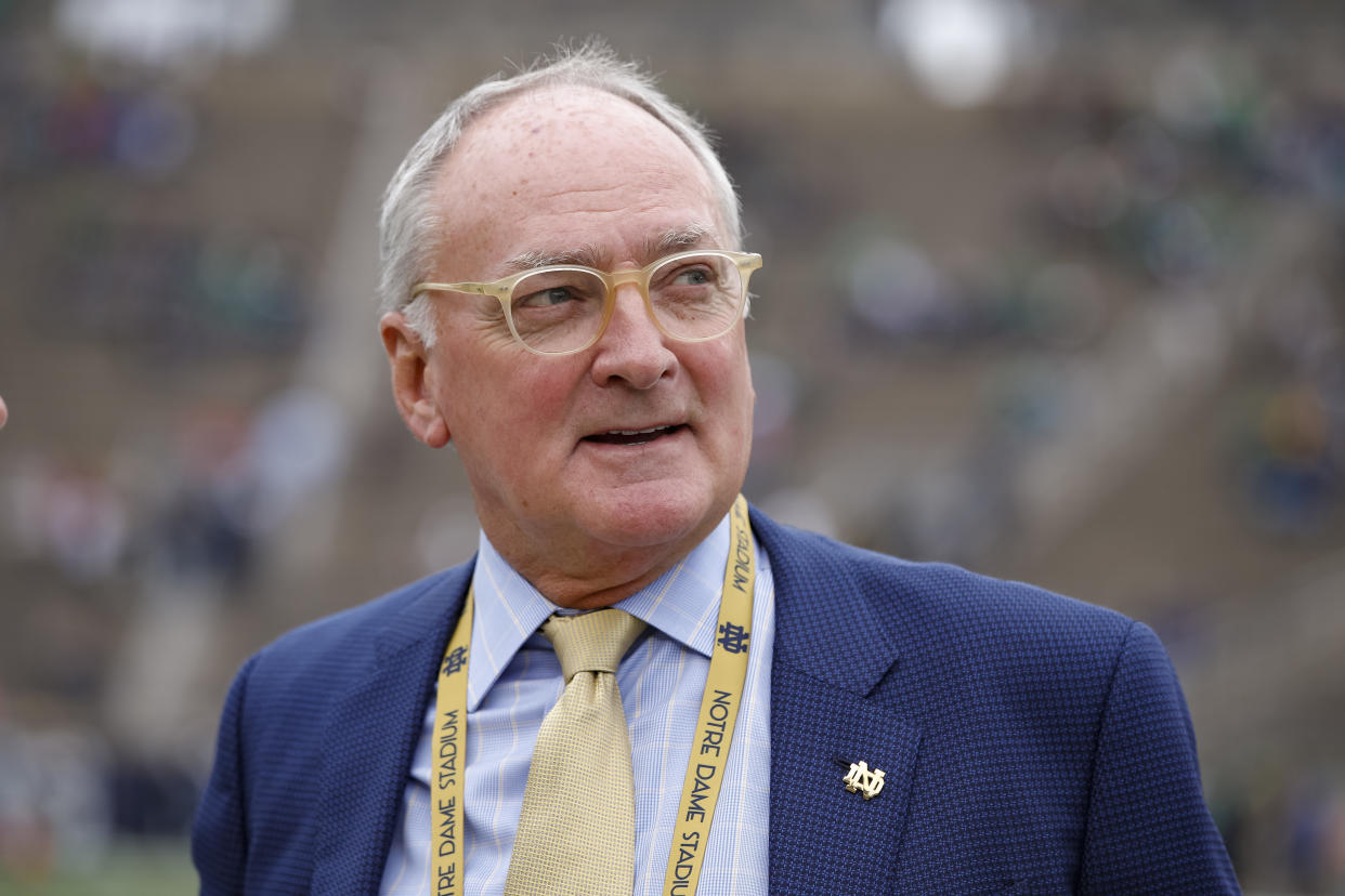 SOUTH BEND, IN - SEPTEMBER 08: Notre Dame Fighting Irish athletic director Jack Swarbrick is seen before the game against the Ball State Cardinals at Notre Dame Stadium on September 8, 2018 in South Bend, Indiana. Notre Dame defeated Ball State 24-16. (Photo by Michael Hickey/Getty Images) 