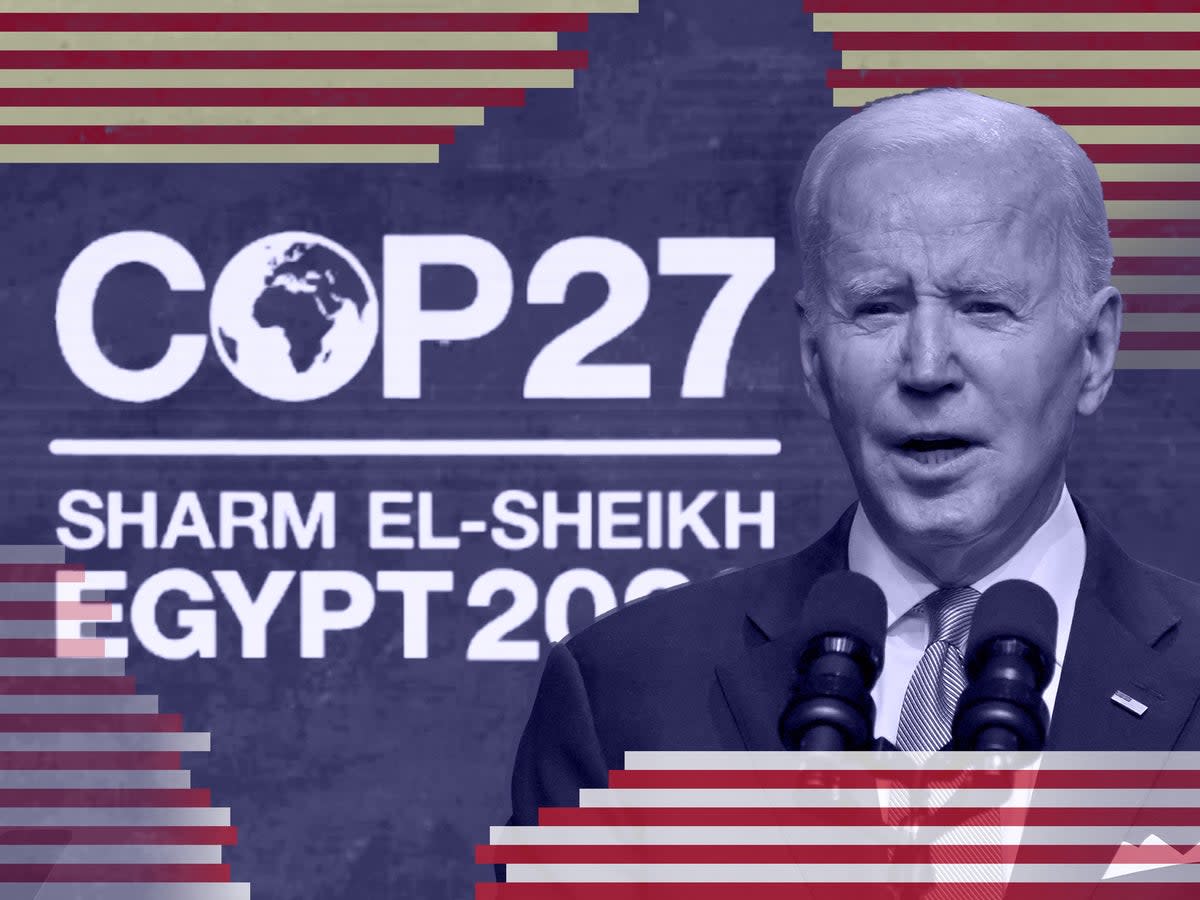 President Joe Biden speaking at the Cop27 climate summit in Sharm el-Sheikh, Egypt  (Getty)
