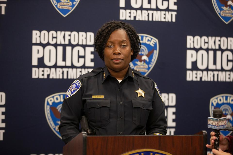 Rockford Police Chief Carla Redd addresses media during a news conference Wednesday, Dec. 14, 2022, at the Rockford Police Department's District 3 station in Rockford.