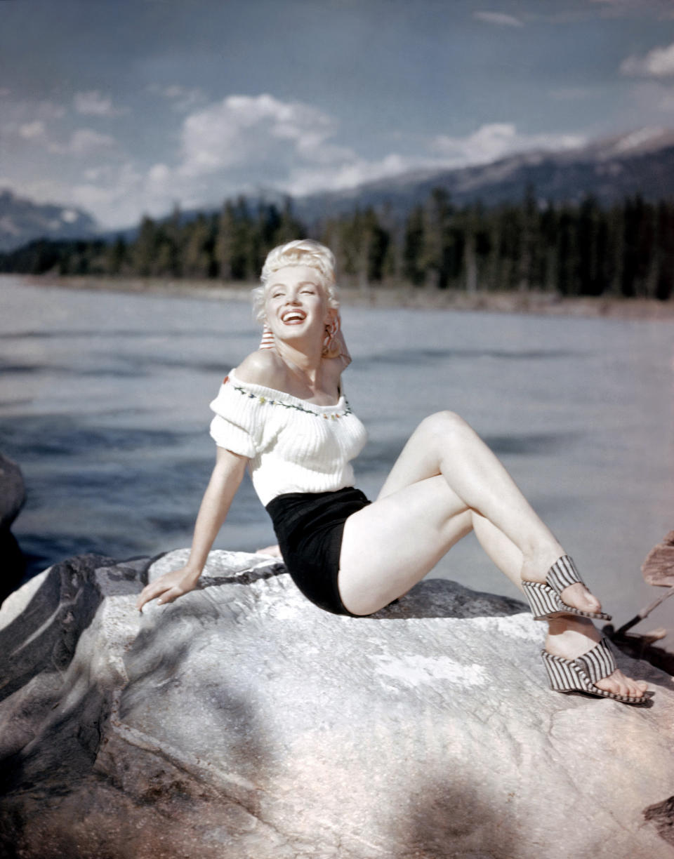 Off-the-shoulder tops are still going strong. Here, Monroe is wearing one on the set of the 1954 movie "River of No Return."&nbsp;