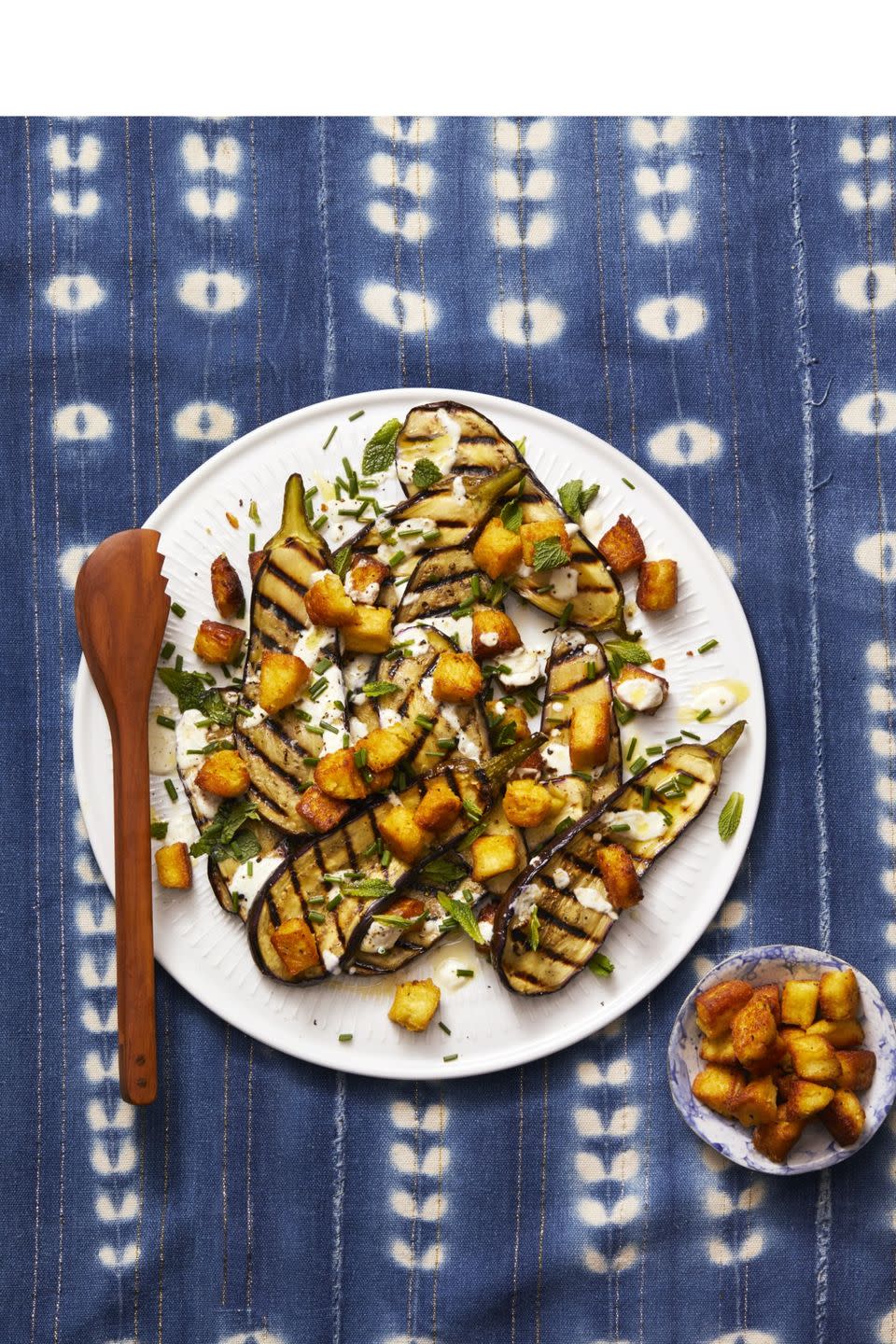 Grilled Eggplant With Chickpea Croutons