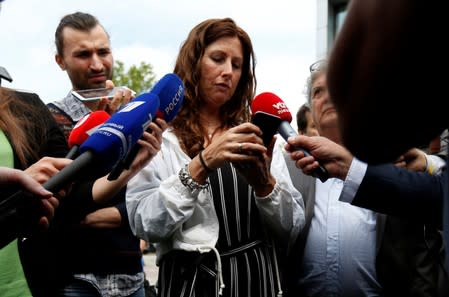 Silene Fredriksz, mother of the Malaysia Airlines flight MH17 victim, speaks to reporters, in Nieuwegein