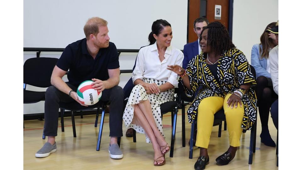 Prince HMeghan, harry and francia Marquez talking sitting