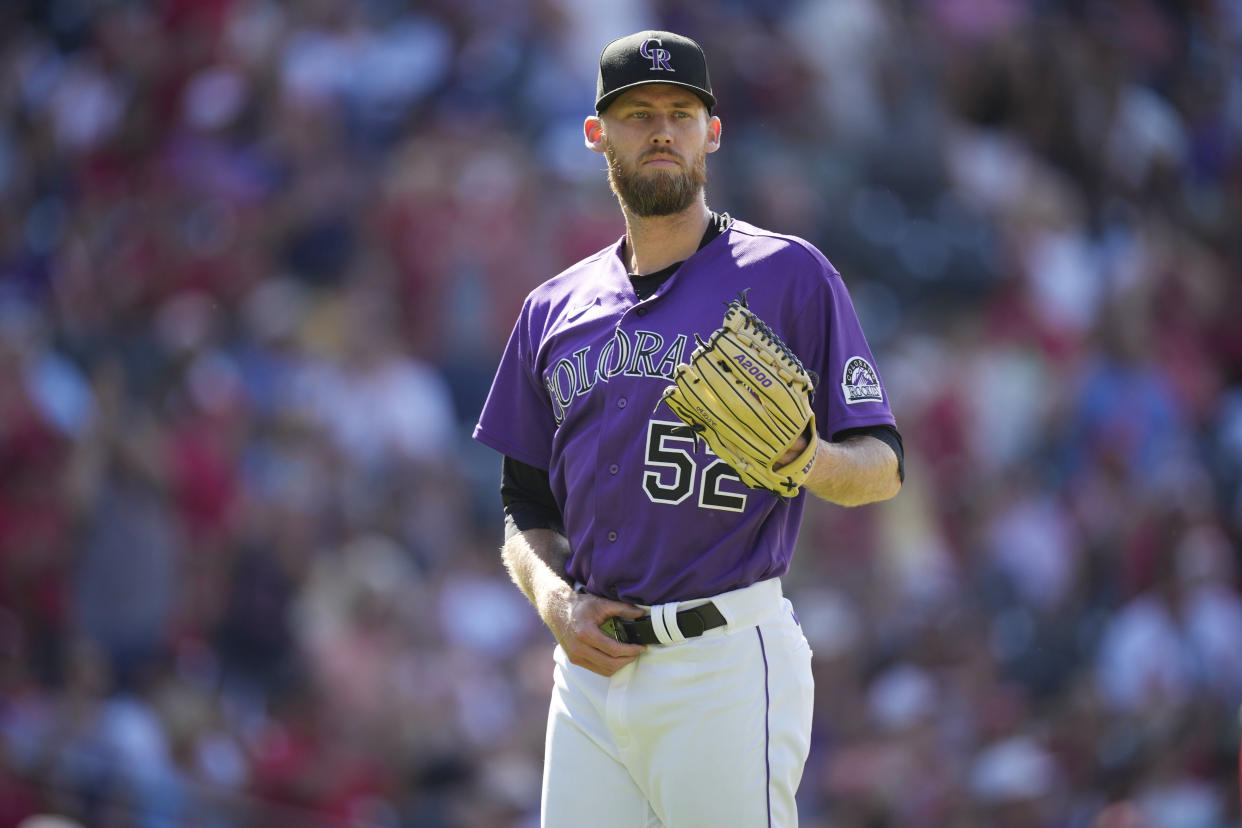 Colorado Rockies relief pitcher Daniel Bard is being open about dealing with anxiety to begin the season. (AP Photo/David Zalubowski)