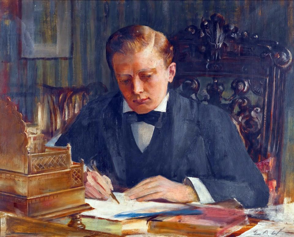 Young Churchill (1900), by EA Ward, who had painted his father at the same desk - alamy