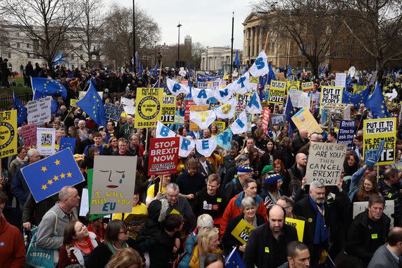 London was flooded Saturday with protesters and their signs, calling on a new Brexit vote as Teresa May flirts with disaster.