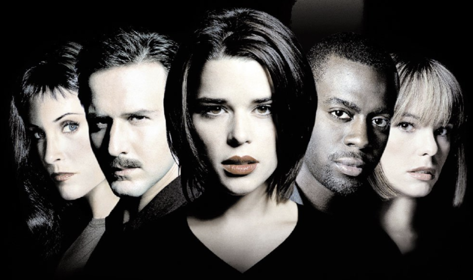 Neve Campbell (centre) in detail from the poster for Scream 3. (Miramax)