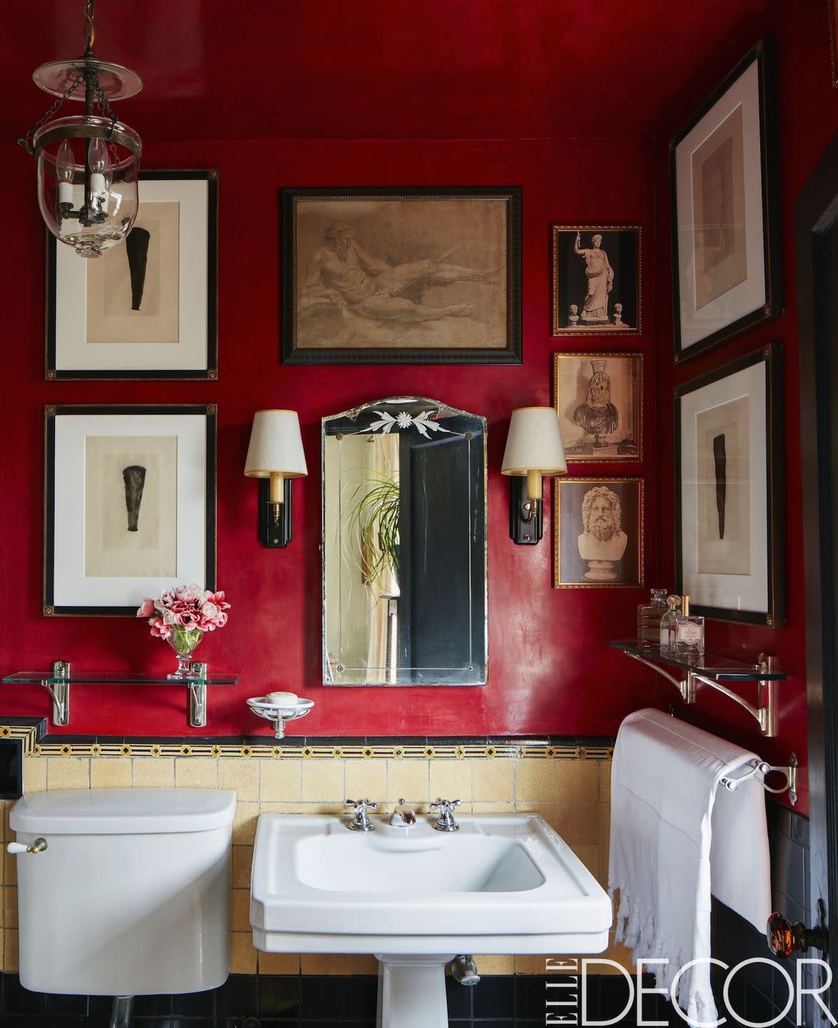 room, red, bathroom, property, interior design, lighting, wall, plumbing fixture, building, bathroom cabinet,