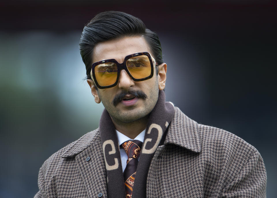 MANCHESTER, ENGLAND - JUNE 16: Bollywood actor Ranveer Singh before the Group Stage match of the ICC Cricket World Cup 2019 between Pakistan and India at Old Trafford on June 16, 2019 in Manchester, England. (Photo by Visionhaus/Getty Images)