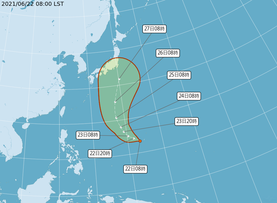 氣象局預測颱風「薔琵」路徑。（翻攝自中央氣象局官網）