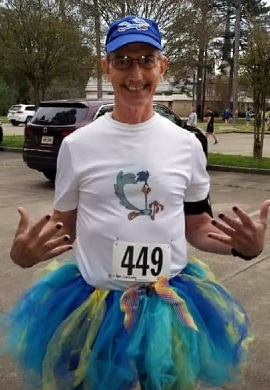 The late Don Lachney dressed in a tutu and painted his nails to run in the Buddy Camp/Autism Awareness Annual 5K/1 Mile Walk in 2019. Lachney was well known in the running community and ran in many of the local races.