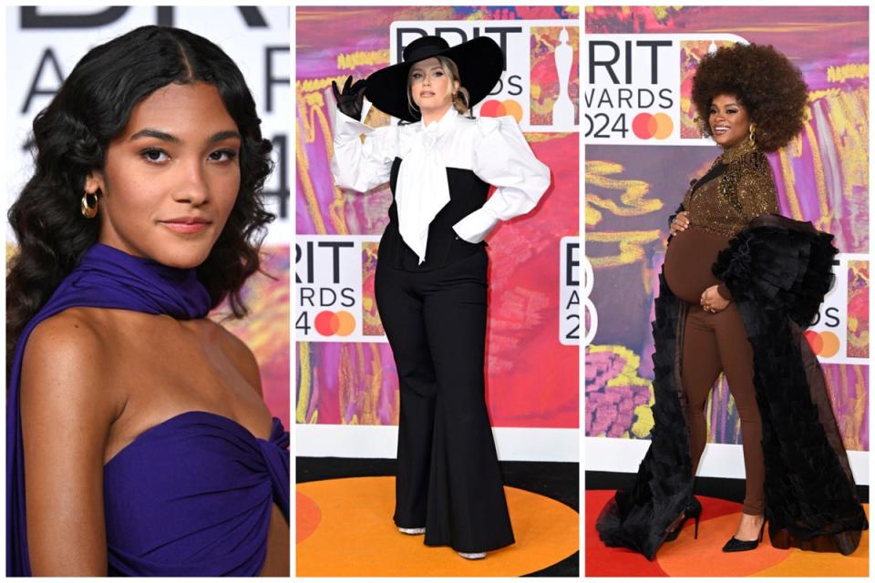 Olivia Dean, Ella Henderson and Fleur East arrive at the 2024 BRIT Awards (ES Composite)