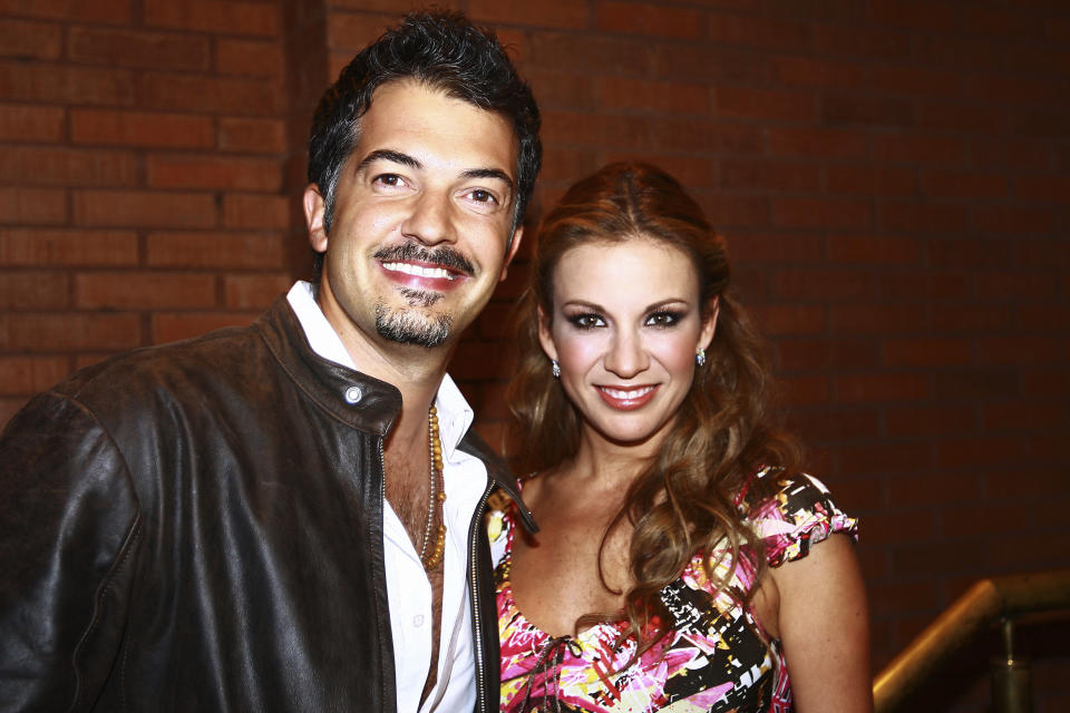 MEXICO CITY, MEXICO - JULY 17:  Ingrid Coronado and Fernando del Solar arrive to watch the musical 'Mentiras' of Jose Manuel Lopez Velarde at Manolo Fabgregas Theater Center on July 17, 2010 in Mexico City, Mexico. (Photo by Leonel Martinez/Jam Media/LatinContent via Getty Images)