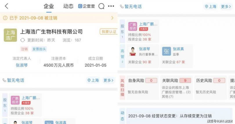 張庭近日註銷9公司。（圖／翻攝自微博／企查查）