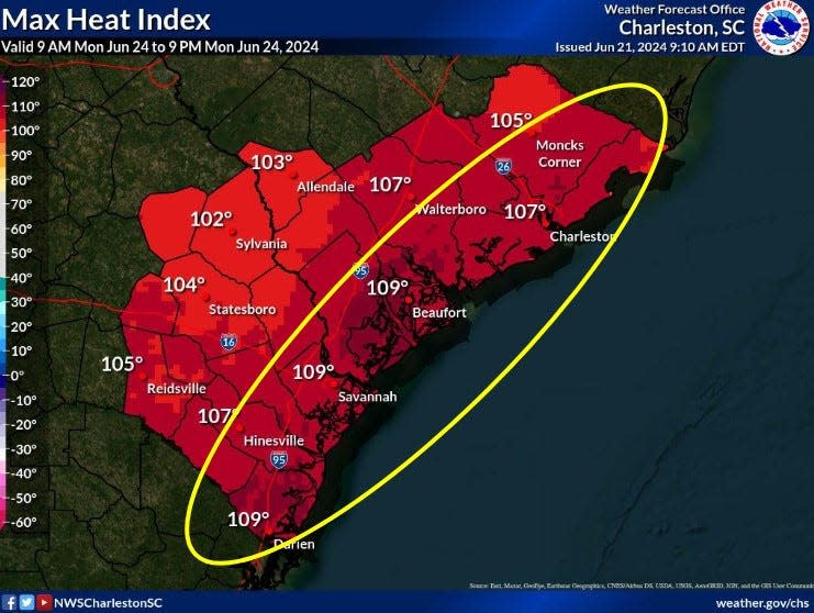 Heat index readings is Savannah could approach 110 degrees Monday.