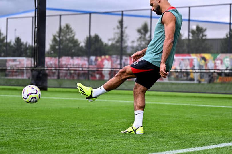 The balls were out on the first day as Salah is pictured having a kickabout