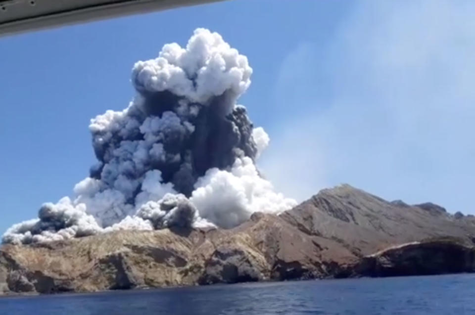 A volcanic eruption on White Island.