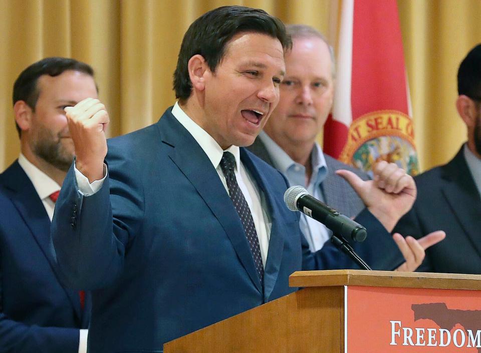 Florida Gov. Ron DeSantis speaks before he signs a record $109.9 billion state budget on June, 2, 2022.