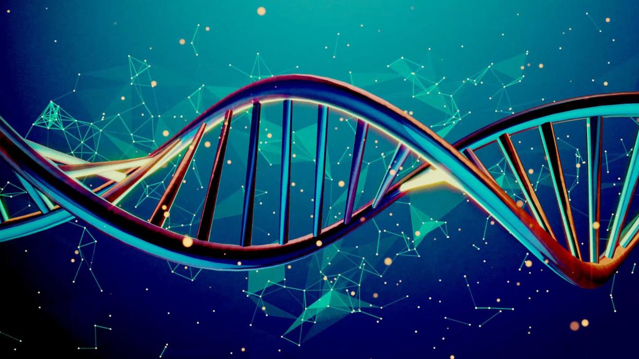  illustration of a dna double helix against a blue background 