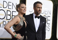 Blake Lively, left, and Ryan Reynolds arrive at the 74th annual Golden Globe Awards at the Beverly Hilton Hotel on Sunday, Jan. 8, 2017, in Beverly Hills, Calif. (Photo by Jordan Strauss/Invision/AP)