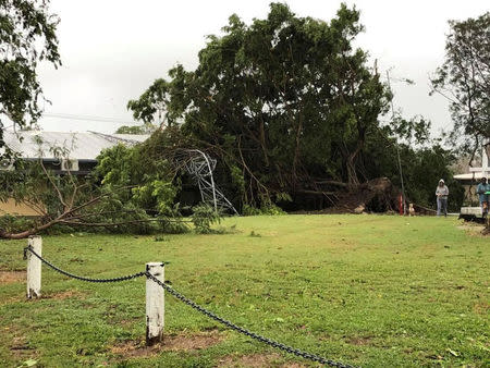 A view of fallen trees is seen in the aftermath of Cyclone Nora it struck Pormpuraaw, Queensland, Australia, in this picture obtained from social media March 25, 2018. Liam Hartley/via REUTERS