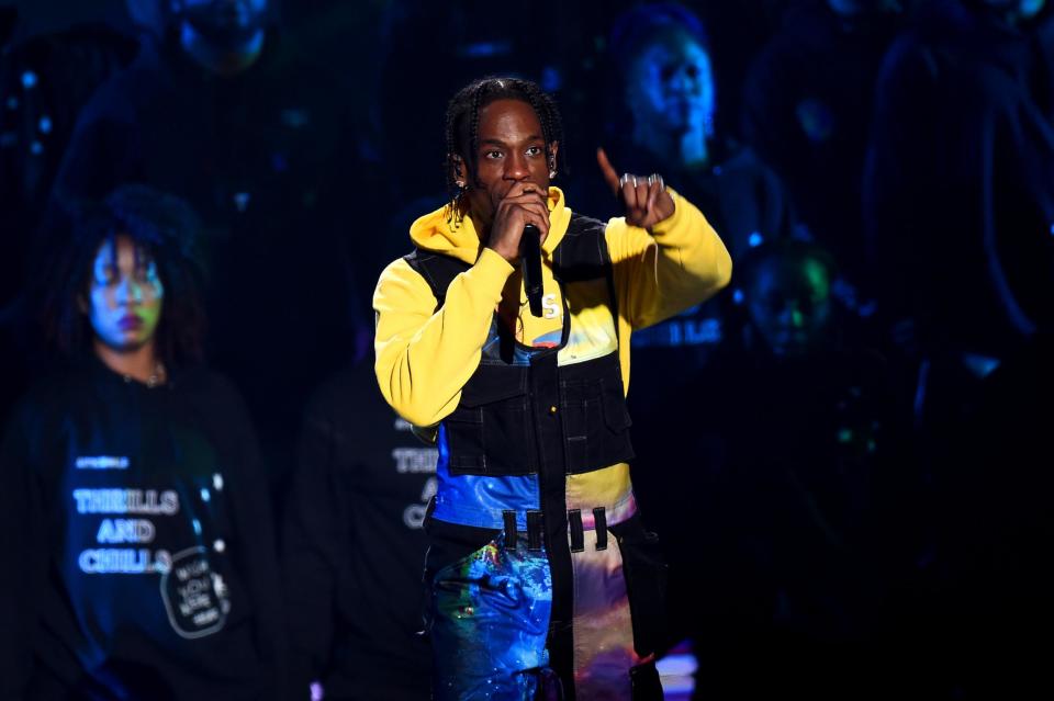 Travis Scott raps on the track Antisocial with Ed Sheeran. (Getty)