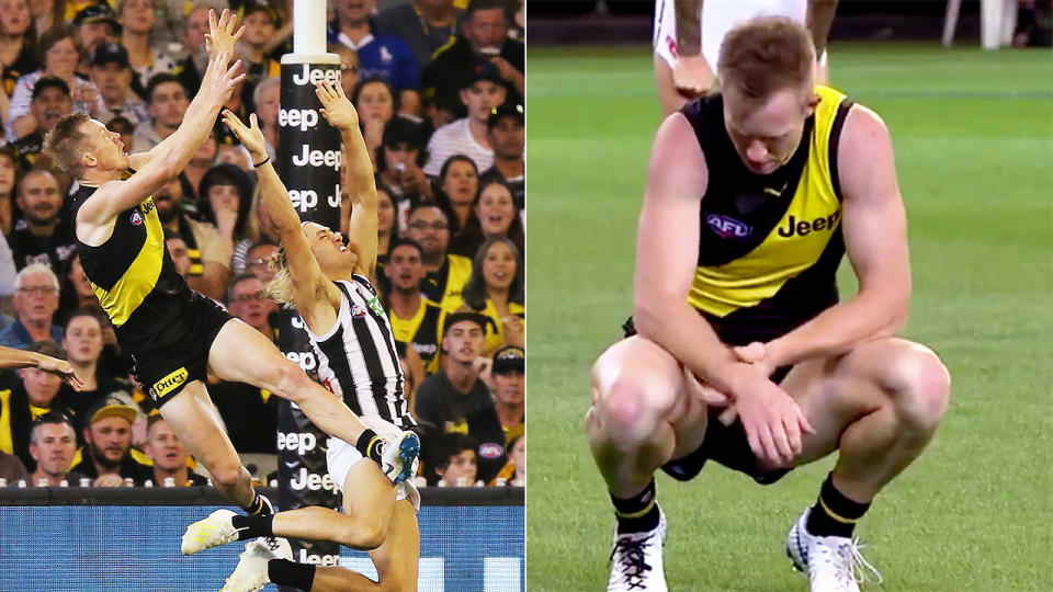 Riewoldt looked like he may have been seriously injured in the second quarter. Pic: Getty/Ch7