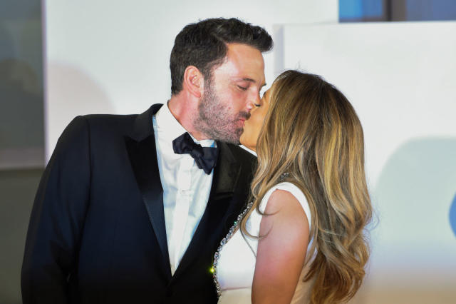 Affleck and Lopez steal a kiss in Venice earlier this month. (Getty Images)