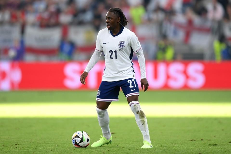 FRANKFURT AM MAIN, GERMANY: Eberechi Eze of England during the UEFA EURO 2024 group stage match between Denmark and England at Frankfurt Arena on June 20, 2024. (Photo by Justin Setterfield/Getty Images)