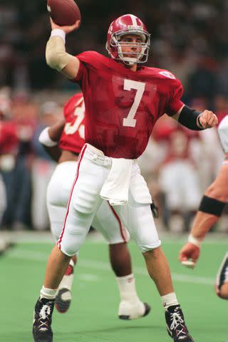 <p>Tim DeFrisco/Getty</p> Jay Barker delivers a pass during the 1993 Sugar Bowl on January 1, 1993 in New Orleans, Louisiana.