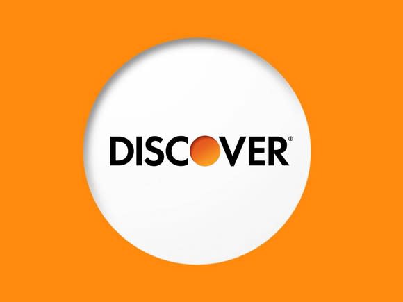 Discover Financial logo surrounded by orange.