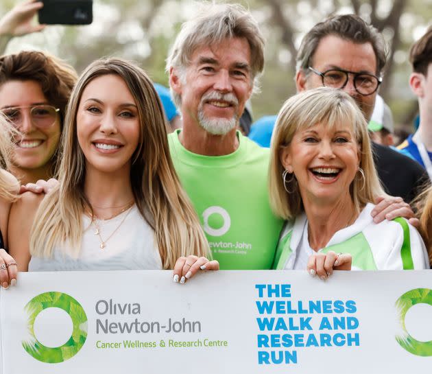 Chloe Lattanzi, John Easterling and Olivia Newton-John raised funds to support cancer research. (Photo: Sam Tabone via Getty Images)