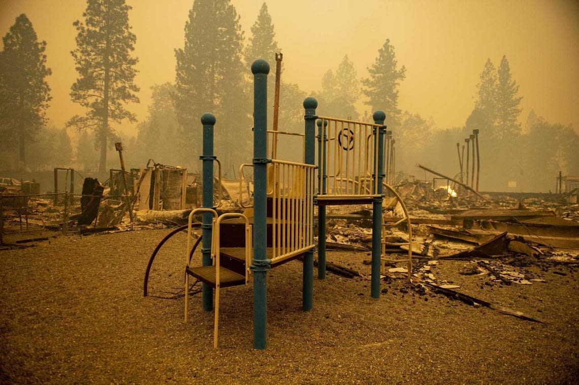 Devastation is seen at Berry Creek Elementary School in Berry Creek on Sept. 9, 2020, after it was destroyed by the Bear Fire. Since last year, a state team helps school officials on a variety of issues including communicating with state and federal agencies during emergencies and connecting them with needed resources.