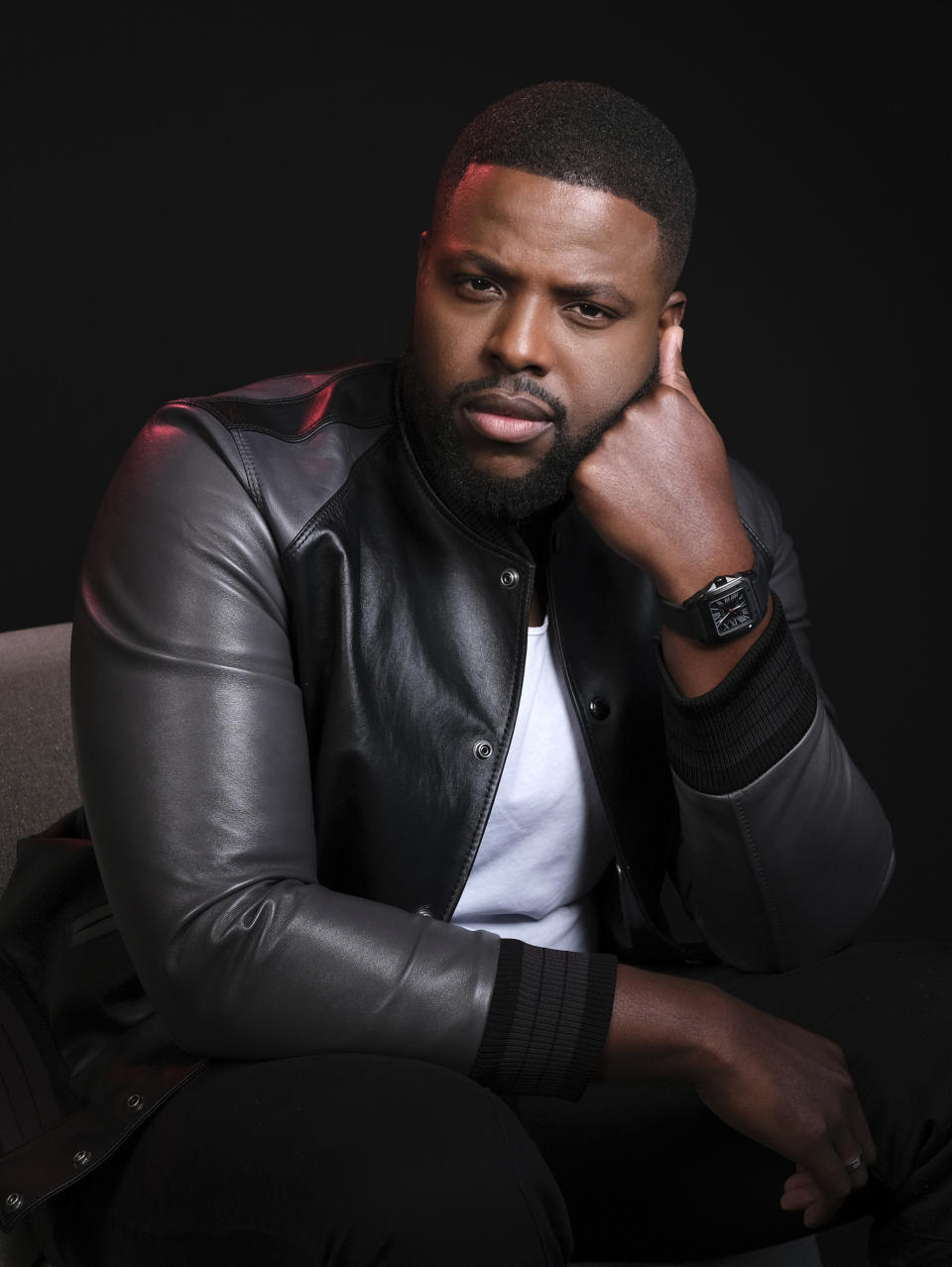 This March 12, 2019 photo shows Winston Duke, a cast member in the film "Us," posing at the The London West Hollywood in West Hollywood, Calif. (Photo by Chris Pizzello/Invision/AP)