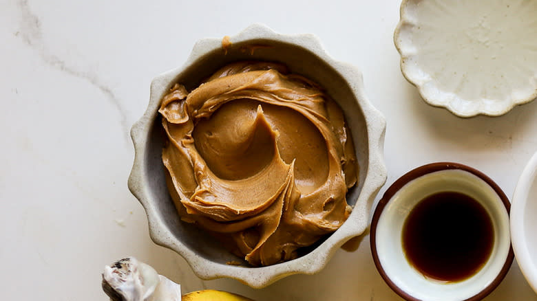 Bowl of smooth peanut butter